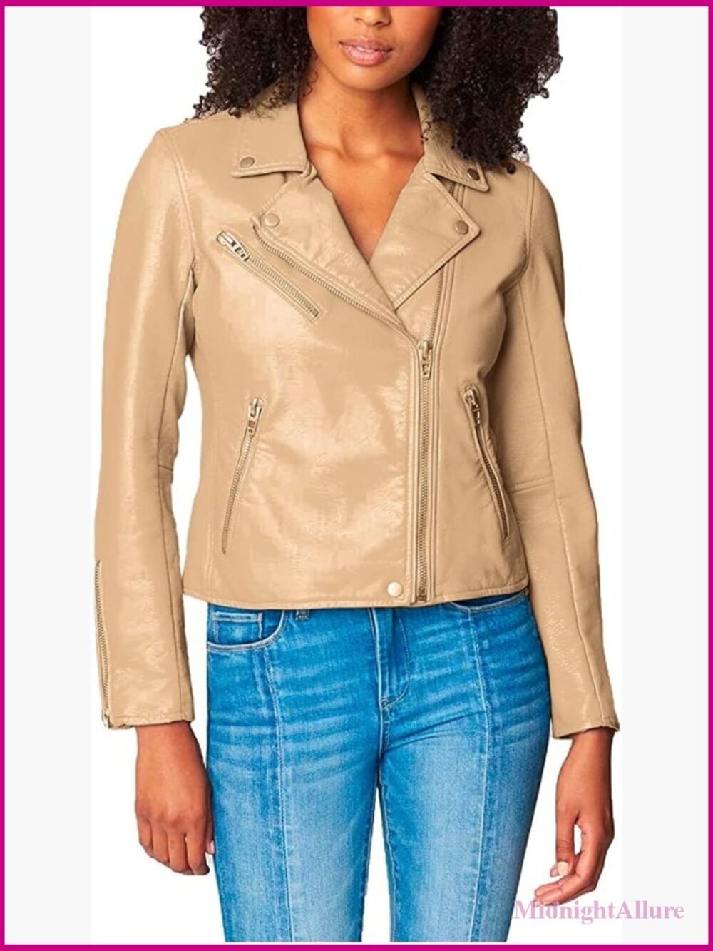 Semi Fitted Vegan Leather Moto Jacket - Size XS